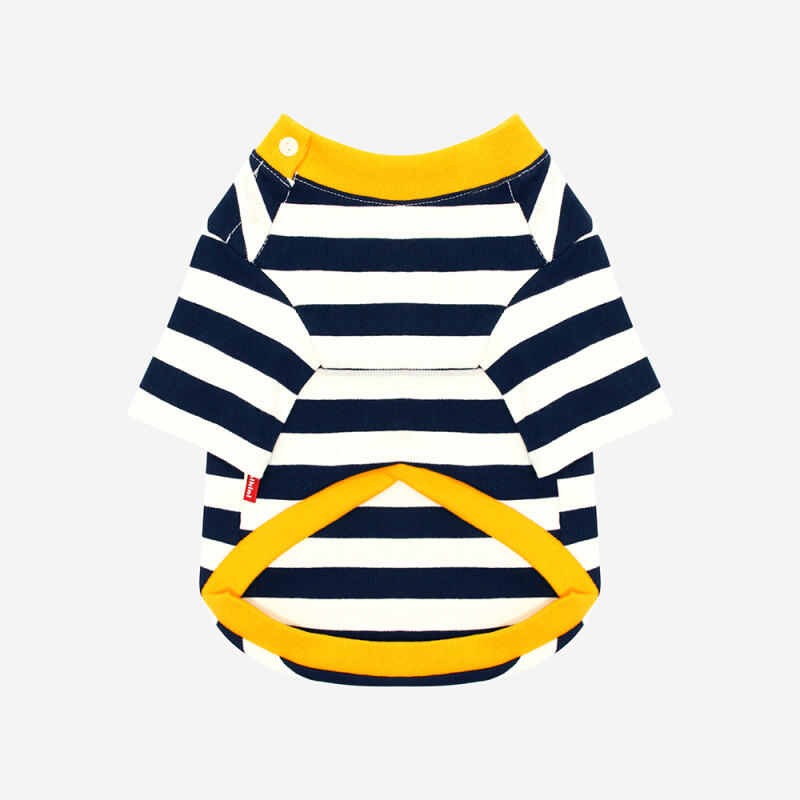STRIPE NECK BUTTON TSHIRT-YELLOW(반팔티)