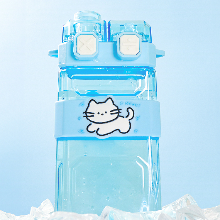 사각 빨대 물통 냥이 블루 (22005859)