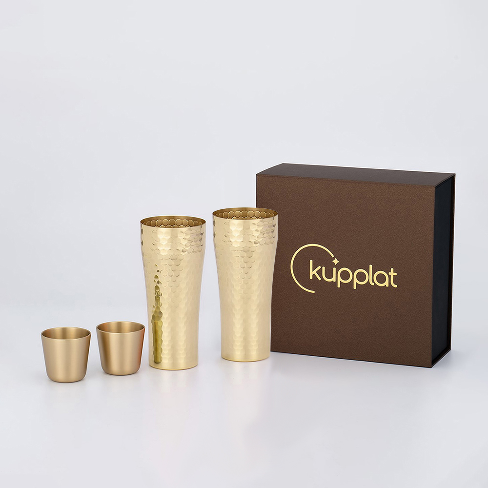 (주) 풍안 아트박스/쿠플라트 황동 소주잔 2 + 황동 맥주잔 (대) 2 혼합세트 45ml/360ml