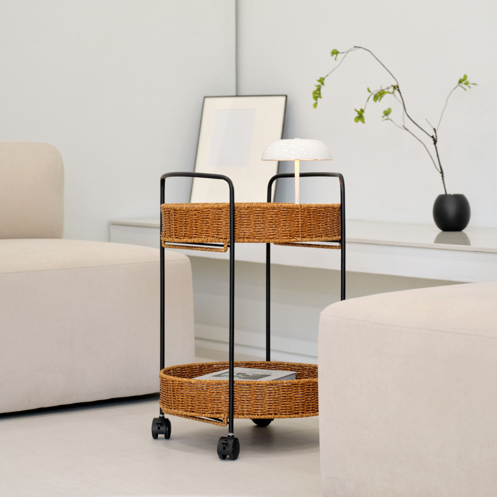 라토 2단 원형 라탄 트롤리 - 2colors 0005