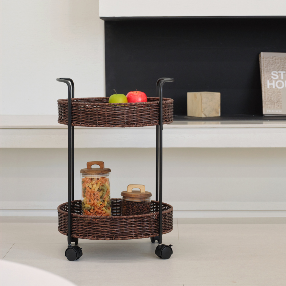 라토 2단 원형 라탄 트롤리 - 2colors 0006