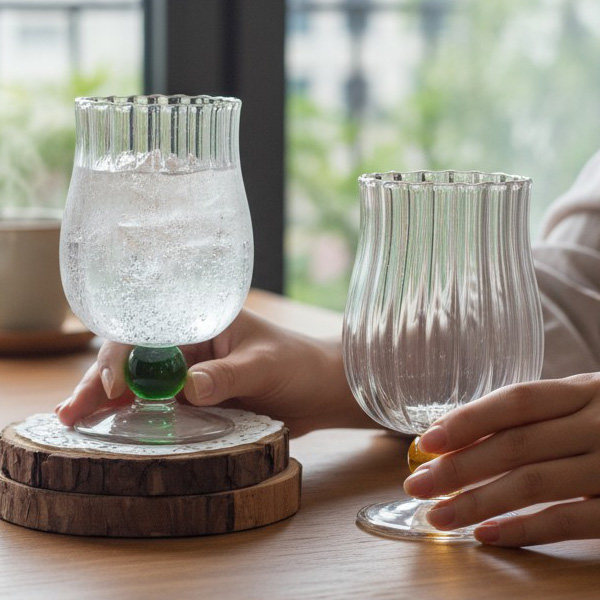 컬러 글로우볼 내열유리 와인잔 고블렛잔 350ml 2P 0006