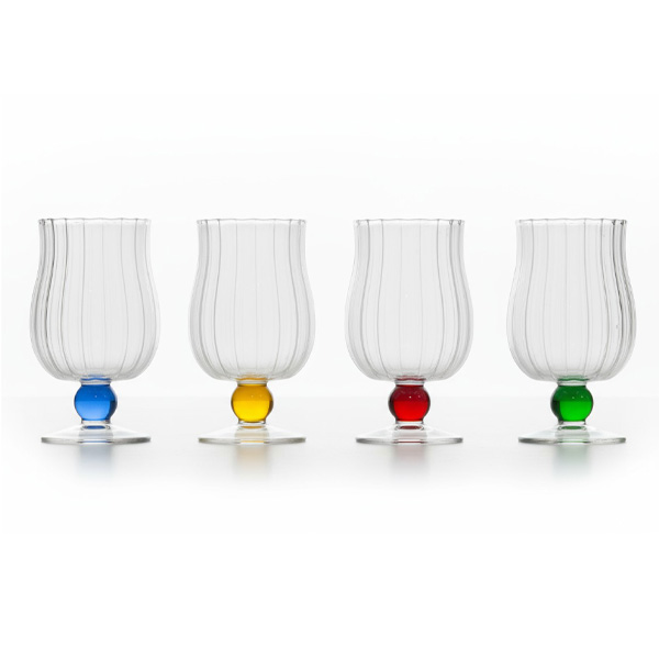 컬러 글로우볼 내열유리 와인잔 고블렛잔 350ml 2P 0007