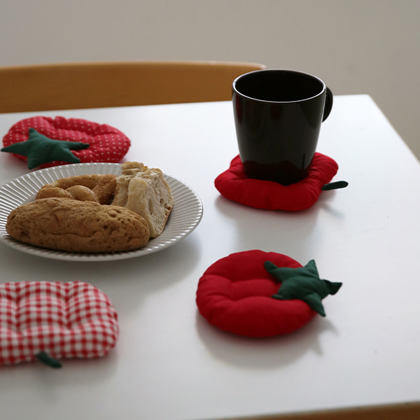 프루티 사과 토마토 체크 패브릭 쿠션 티코스터 0002