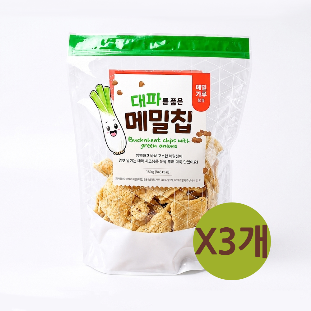 모어바이 대파를 품은 메밀칩 160g x 3개 / 곡물스낵 대용량과자