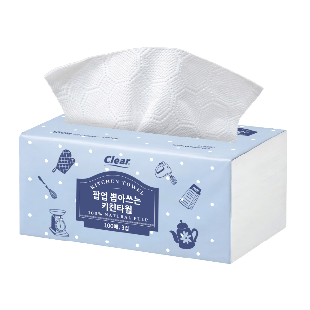 클리어 뽑아쓰는 팝업 키친타올 3겹 100매 9팩 0001