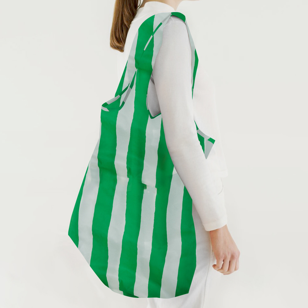 [바쿠백] 대형 에코백 장바구니 Green Painted Stripe 0002