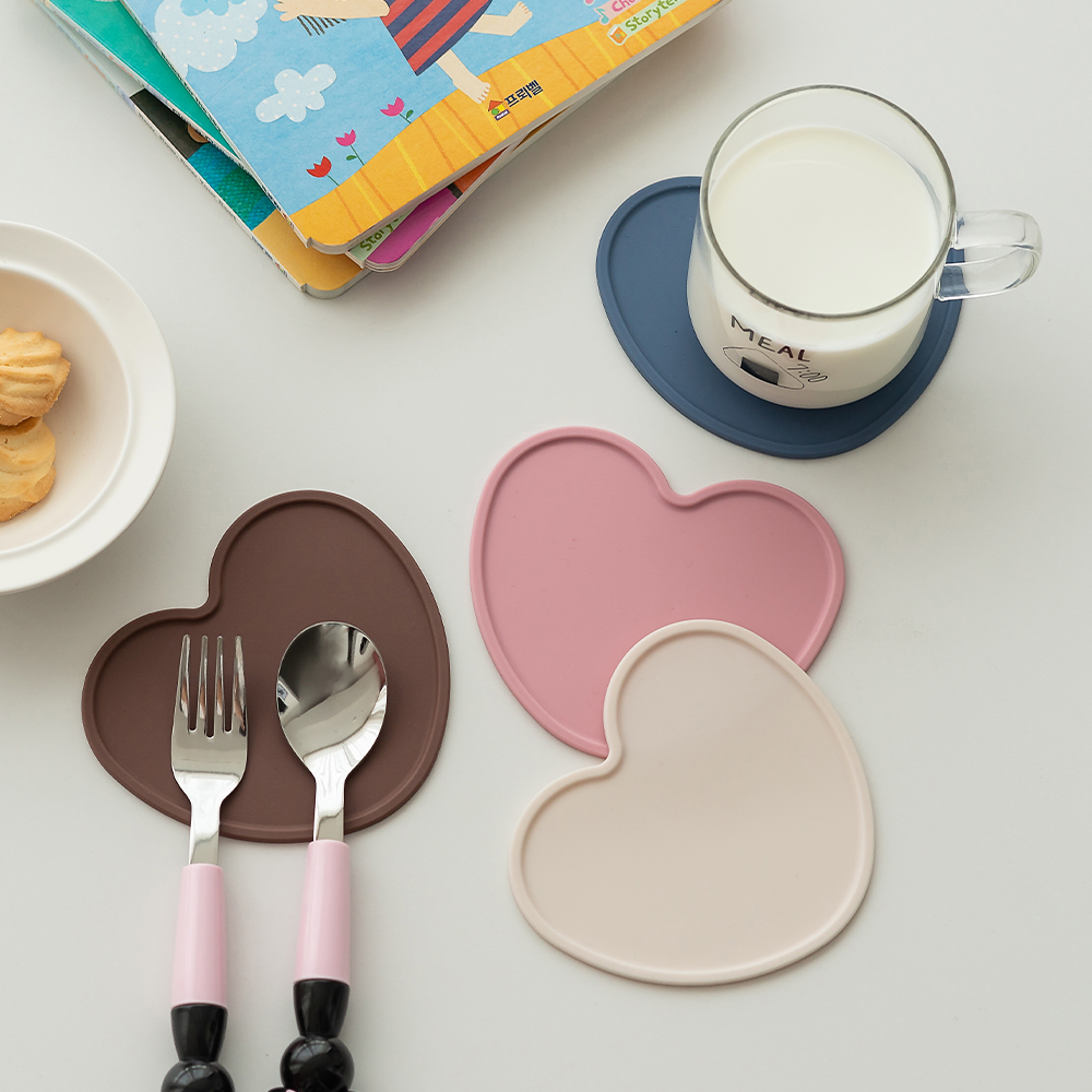 국산 플라이토 실리콘 하트 컵받침 12cm