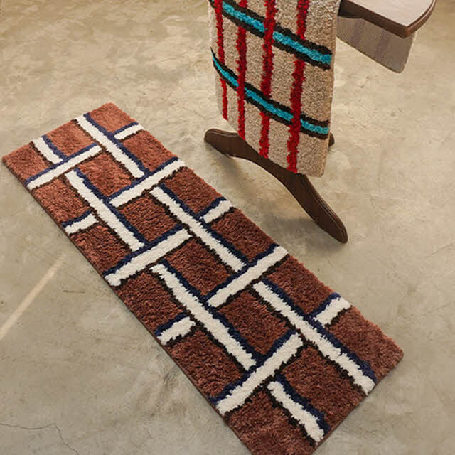 체크 롱러그 논슬립 포인트 방석 러그 120x40cm